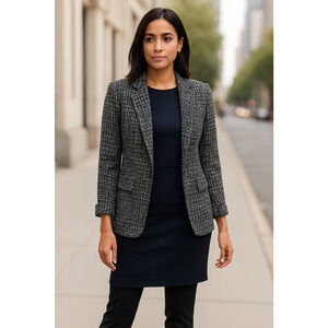 Nanette Lepore Blazer Large Very Black White Tweed Open Jacket Workwear NWT